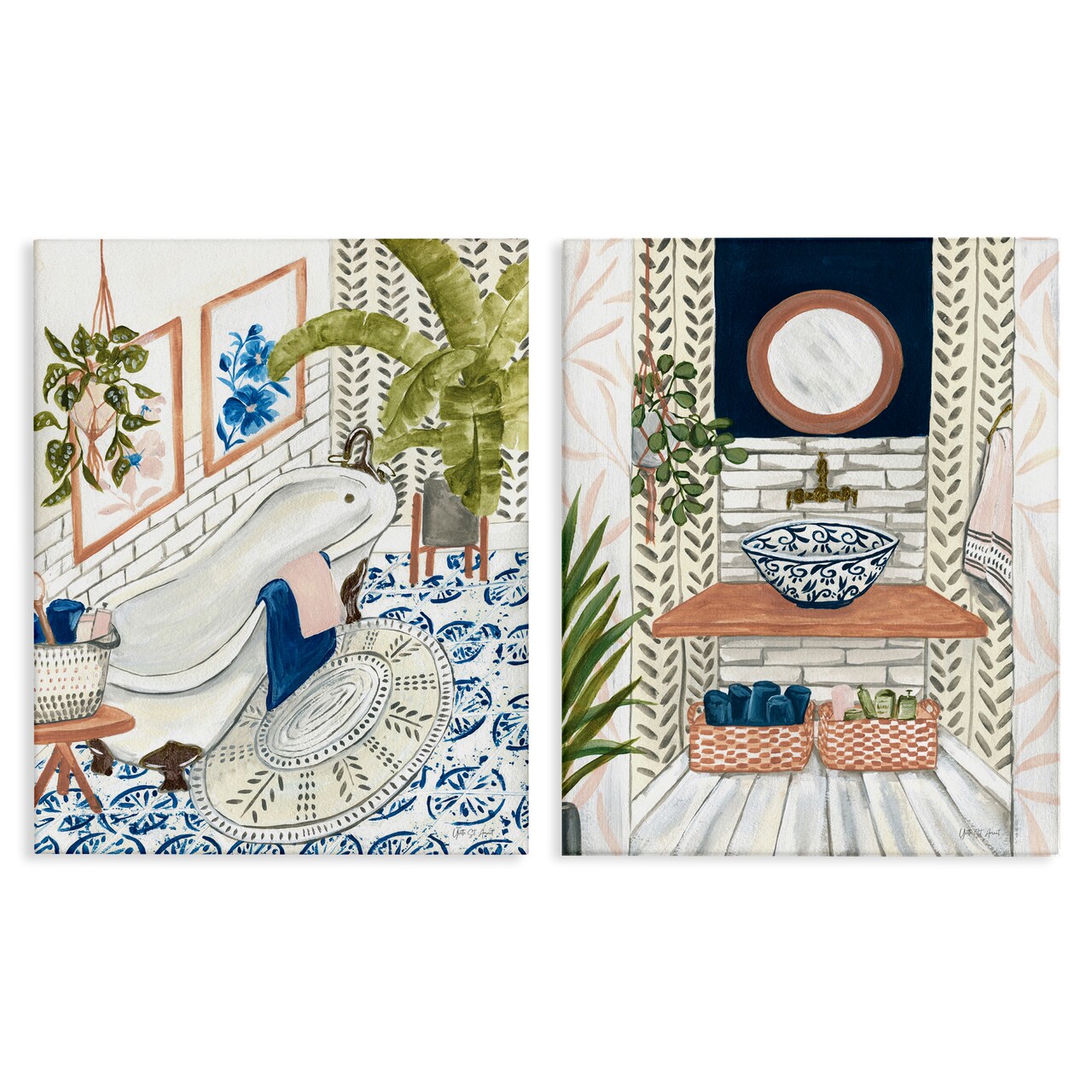 Stupell Industries Boho Chic Bathroom 2 pc Canvas Wall Art Set Design by Yvette St. Amant